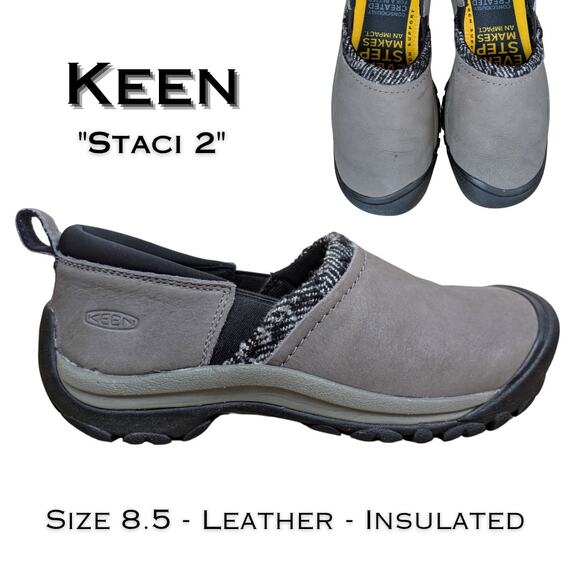 Keen Staci 2 Womens Leather Slip On Clogs Shoes 8.5 Winter Insulated Gray Black - Picture 1 of 11